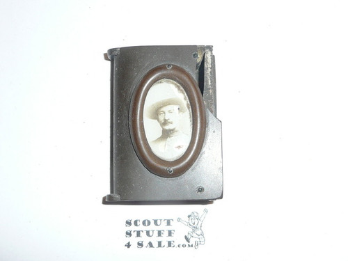 Baden Powell Picture on Bakelite Matchsafe, Cracked Corner