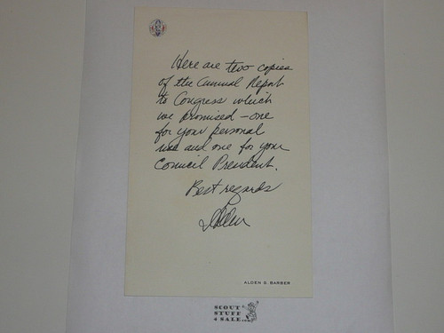 1965 Handwritten Note on Personal Stationary By Chief Scout Executive Alden Barber