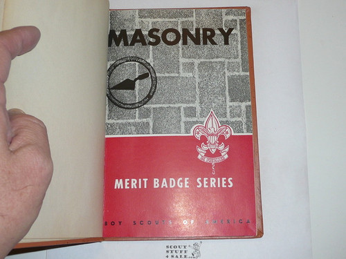 Masonry Library Bound Merit Badge Pamphlet, Type 6, Picture Top Red Bottom Cover, 9-54 Printing