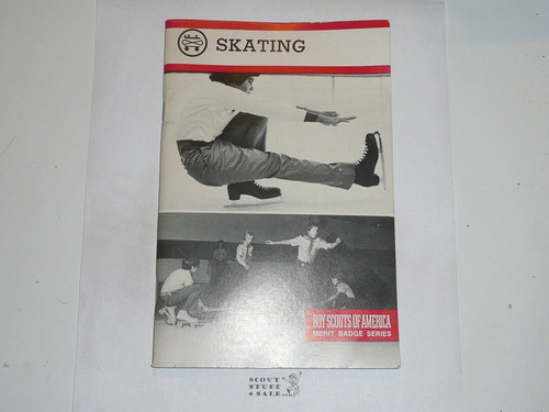 Skating Merit Badge Pamphlet, Type 9, Red Band Cover, 6-87 Printing