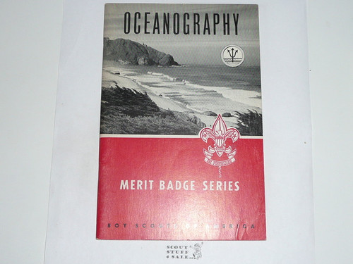 Oceanography Merit Badge Pamphlet, Type 6, Picture Top Red Bottom Cover, 6-65 Printing