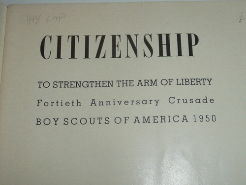 Citizenship  Merit Badge Pamphlet, Type 6, Picture Top Red Bottom Cover, 12-49 Printing, special printing for Strengthen the Arm of Liberty Campaign