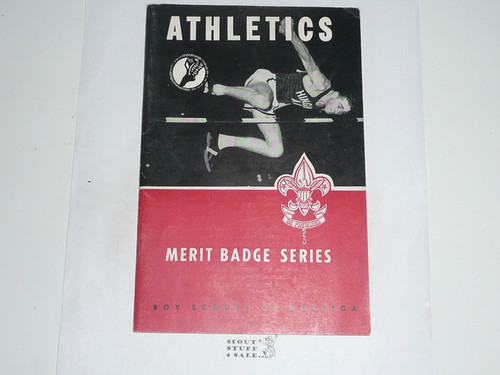 Athletics Merit Badge Pamphlet, Type 6, Picture Top Red Bottom Cover,  12-61 Printing