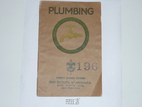 Plumbing Merit Badge Pamphlet, Type 3, Tan Cover, 1928 Printing