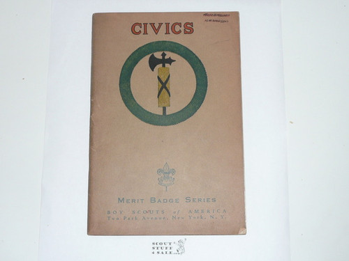 Civics Merit Badge Pamphlet, Type 3, Tan Cover, 4-39 Printing