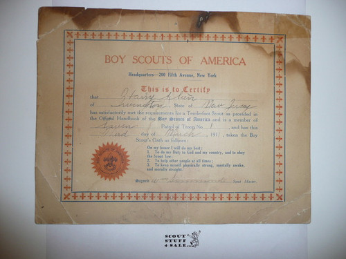 1911, March Tenderfoot Certificate