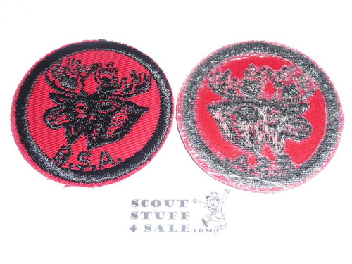 Moose Patrol Medallion, Red Twill with plastic back, 1955-1971