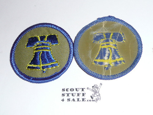 Liberty Bell Patrol Medallion, Grey Twill with plastic back, 1972-1989