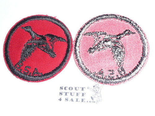 Duck Patrol Medallion, Red Twill with red rubber backing, 1955-1971