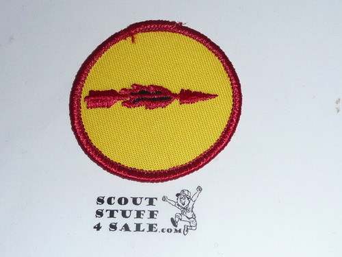 Blazing Arrow Patrol Medallion, Yellow Twill with paper back, 1972-1989