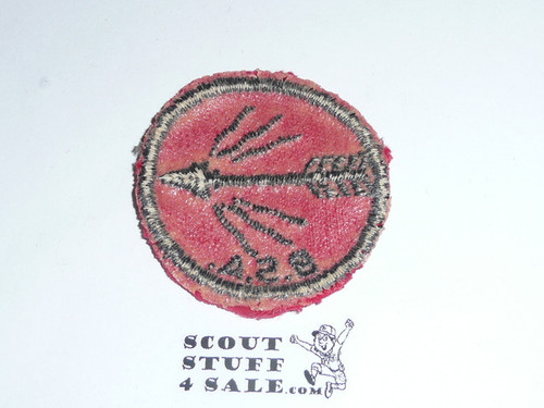 Blazing Arrow Patrol Medallion, Red Twill with red rubber backing, 1955-1971, used