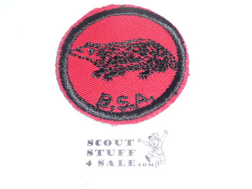 Badger Patrol Medallion, Red Twill with gum back, 1955-1971