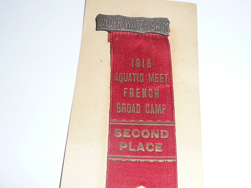 French Broad Camp 1918 Aquatic Meet 2nd Place "Under water Swim" Ribbon - Robbins Company
