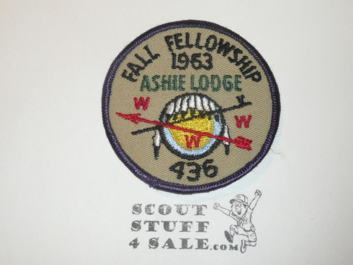 Order of the Arrow Lodge #436 Ashie 1963 Fellowship Patch - Scout