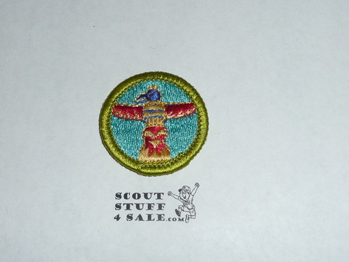 Wood Carving - Type H - Fully Embroidered Plastic Back Merit Badge (1972-2002)