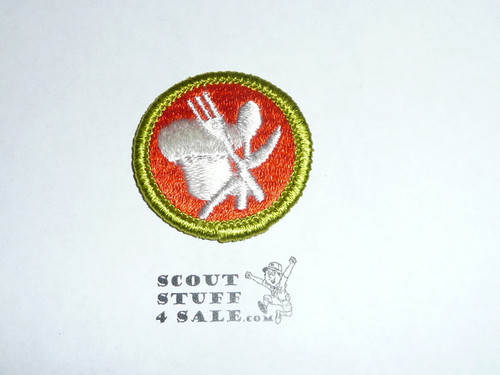 Cooking (Green Bdr)- Type H - Fully Embroidered Plastic Back Merit Badge (1972-2002)