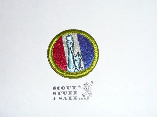 American Heritage - Type H - Fully Embroidered Plastic Back Merit Badge (1972-2002)