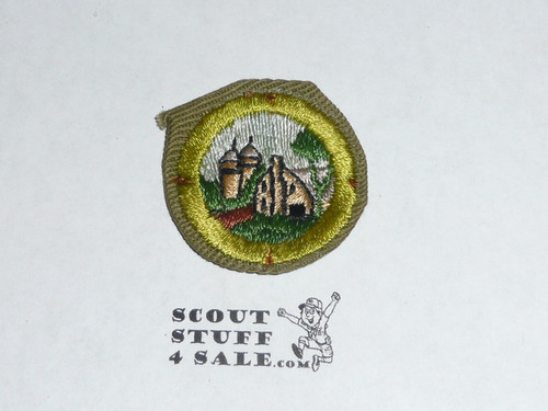 Farm Home & its Planning - Type C -  Tan Crimped Merit Badge (1936-1946), used