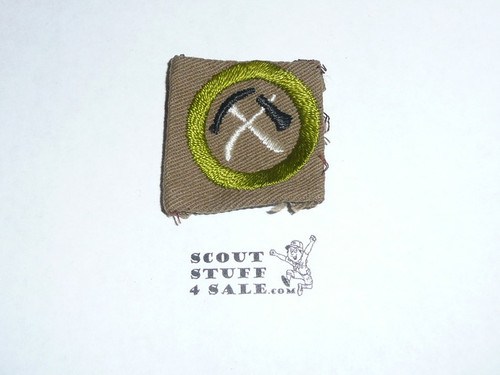 Pioneering - Type A - Square Tan Merit Badge (1911-1933), used with material folded under