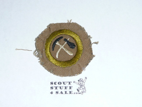 Pioneering - Type A - Square Tan Merit Badge (1911-1933), Material trimmed and badge used