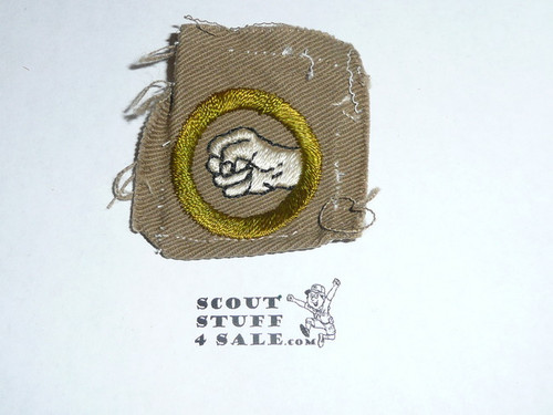 Physical Development - Type A - Square Tan Merit Badge (1911-1933), used with material folded under