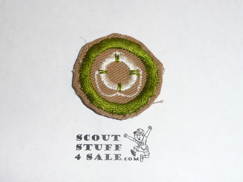 Lifesaving - Type A - Square Tan Merit Badge (1911-1933), Material folded under with some trimming