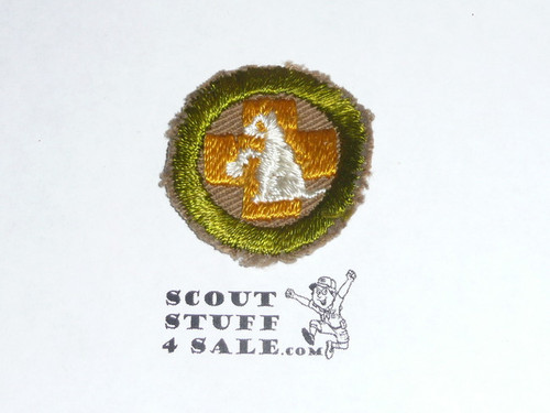 First Aid to Animals - Type A - Square Tan Merit Badge (1911-1933), cut to round or little material