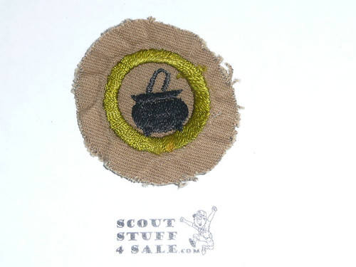 Cooking - Type A - Square Tan Merit Badge (1911-1933), Material trimmed and badge used
