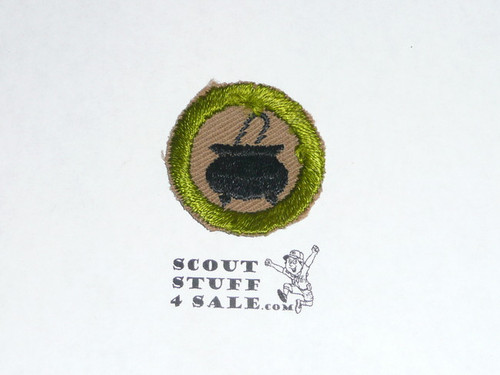 Cooking - Type A - Square Tan Merit Badge (1911-1933), cut to round or little material