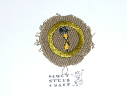 Civics - Type A - Square Tan Merit Badge (1911-1933), Material trimmed and badge used