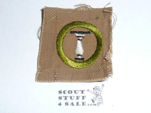 Cement Work - Type A - Square Tan Merit Badge (1911-1933), used
