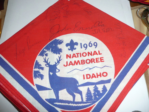 1969 National Jamboree Souvenir Neckerchief with Contingent Member's Signatures on it