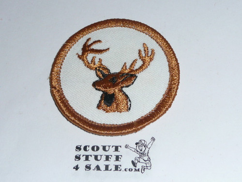 Stag Patrol Medallion, White Twill (tan stag) with plastic back, 1972-1989