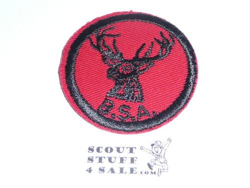 Stag Patrol Medallion, Red Twill with plastic back, 1955-1971