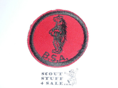 Black Bear Patrol Medallion, Red Twill with gauze back, 1955-1971