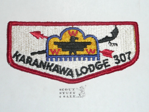 Order of the Arrow Lodge #307 Karankawa s5 Flap Patch, some paper on the back