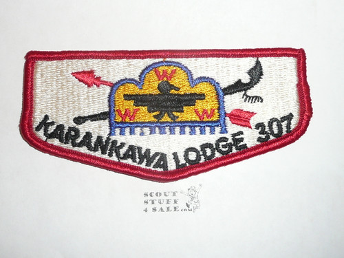 Order of the Arrow Lodge #307 Karankawa s7 Flap Patch, a little paper on the back