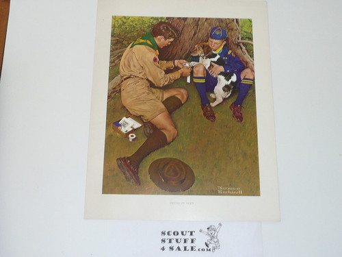 Norman Rockwell, Friend in Need Print, 11x14 On Heavy Cardstock, slight dogeared corners and/or watermark but print is unaffected and will frame or show fine