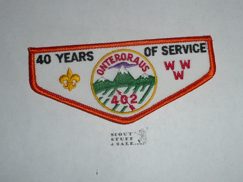 Order of the Arrow Lodge #402 Onteroraus f3 40th anniversary Flap Patch