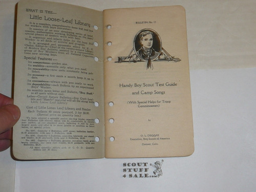 1926 Handy Boy Scout Test Guide and Camp Songs, By Frank Cheley, Little Loose Leaf Series Bulletin #13