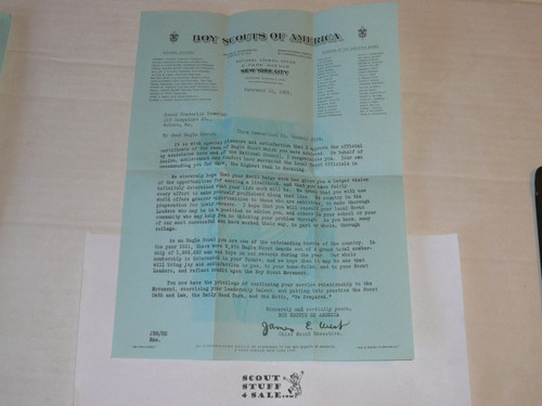1933 Letter from James West to a Scout Congratulating him on his attaining Eagle Scout, on National BSA Letterhead with Envelope