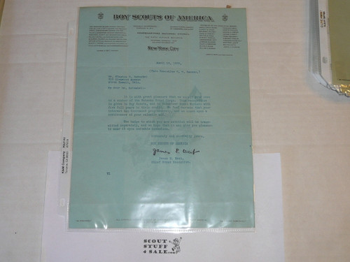 1922 Letter on Boy Scout National Headquarters Stationary From James West regarding enrollment in the Veteran Scout Corp