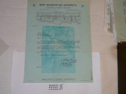 1936 Letter on Boy Scout National Supply Service Stationary From Harold Haddock regarding an order #4