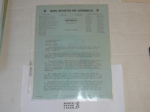 1940 Letter on Boy Scout National Headquarters Stationary regarding registration, missing 2nd page