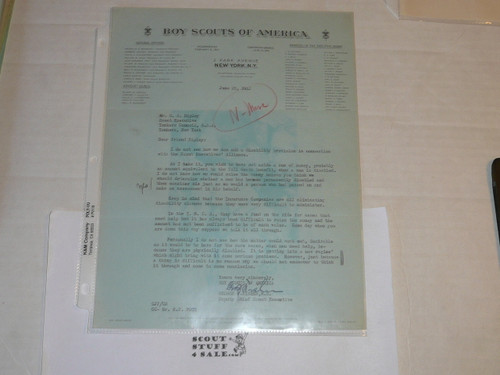 1942 Letter on Boy Scout National Headquarters Stationary From George Fischer to Scout Executive, original Signature