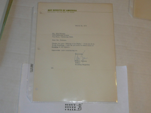 1973 Letter on Boy Scout National Headquarters Stationary