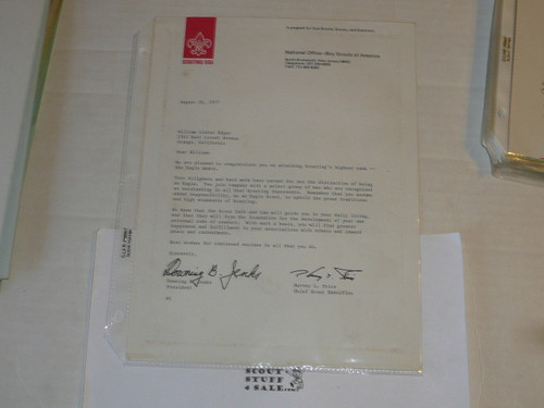 1977 Letter on Boy Scout National Headquarters Stationary Congratulating Eagle Scout