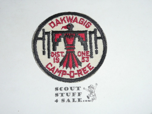 1953 Milwaukee County Council District I Dakwagig Camporee Patch, c/e twill