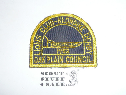 1952 Oak Plain Council Lions Club Klondike Derby Patch, c/e twill