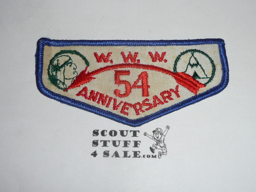 Order of the Arrow Trader Bill 54th Anniversary Flap Patch, box soiled